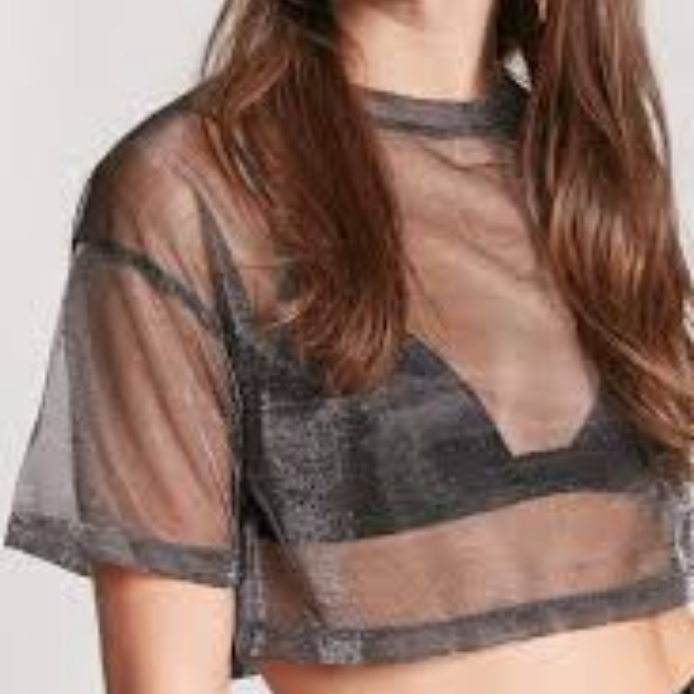 Sheer Metallic Crop Top